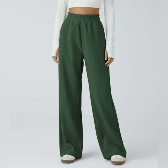 Halara High Waisted Straight Leg Mop Corduroy Casual Green Women's Pants Large - Picture 12 of 13